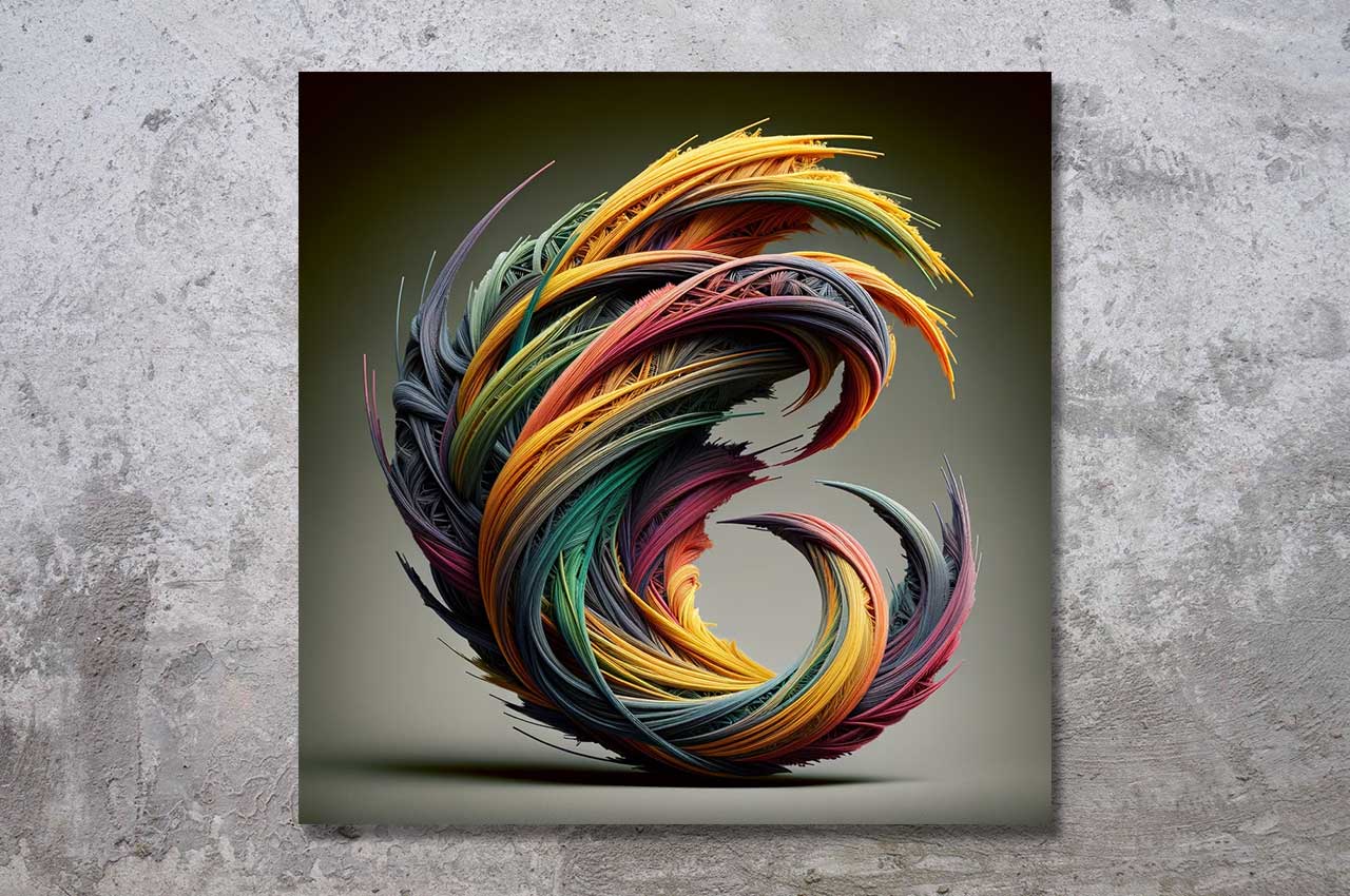Abstrakte digitale Kunst aus der Serie "Dragon Fiber" – ein farbenprächtiger, strömender Drache aus feinen Fasern, inspiriert von Energie und Bewegung.