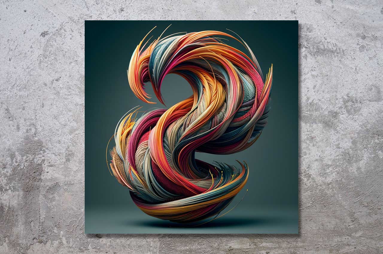 Abstrakte digitale Kunst aus der Serie "Dragon Fiber" – ein farbenprächtiger, strömender Drache aus feinen Fasern, inspiriert von Energie und Bewegung.