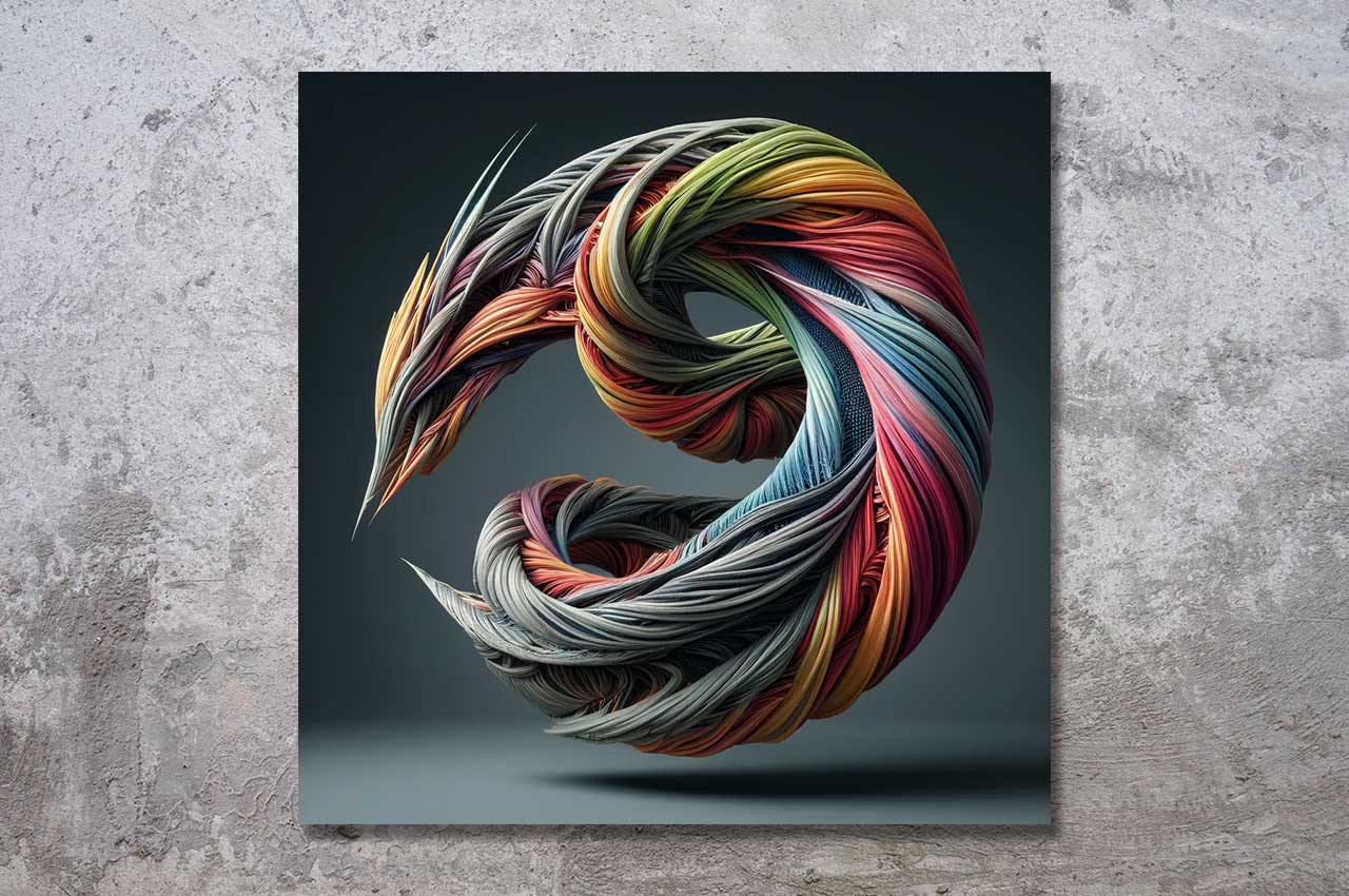Abstrakte digitale Kunst aus der Serie "Dragon Fiber" – ein farbenprächtiger, strömender Drache aus feinen Fasern, inspiriert von Energie und Bewegung.